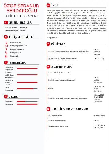 Acil Tıp Teknisyeni CV Örnekleri cv indir